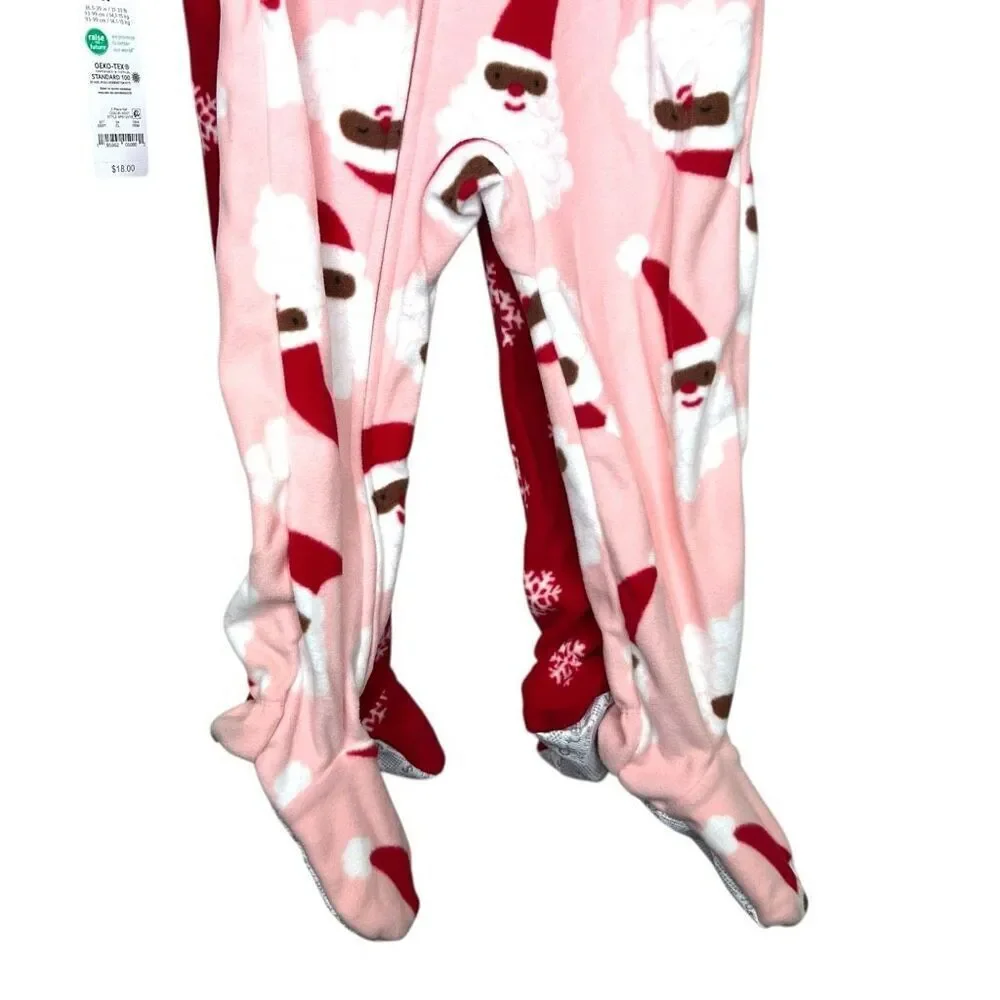 NEW Carter’s Just One You Toddler Fleece Footed Pajamas Santa & Reindeer Snowfla